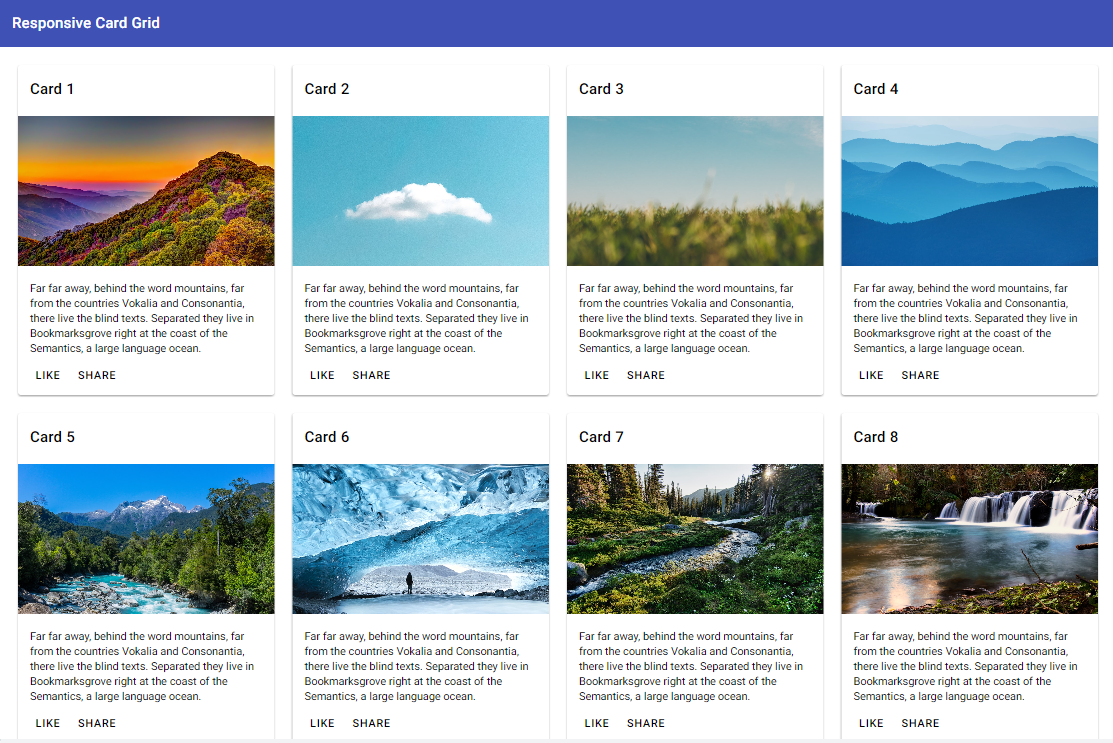 Four column card grid